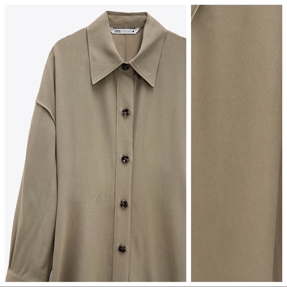 NWT Zara Limited Edition Khaki 100% Viscose Longline Collared Shirt Dress Size S - Picture 10 of 15